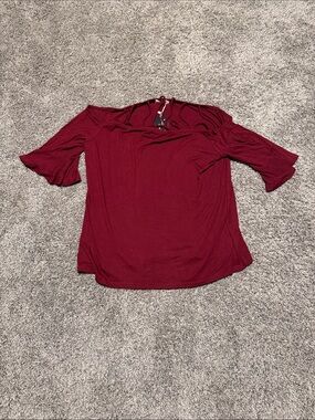 Burgundy Cold-Shoulder Blouse with Tie-Back Detail